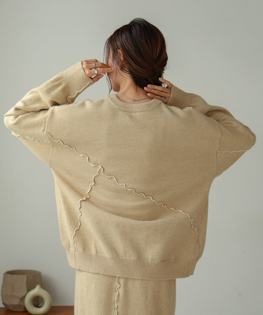 【大人気ニット/5色展開/セットアップ対応】ウェーブメロウニットトップス