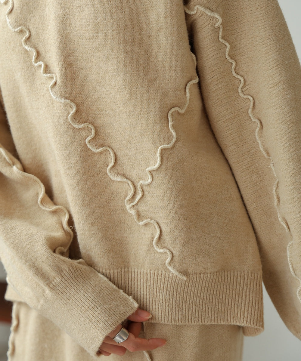 【大人気ニット/5色展開/セットアップ対応】ウェーブメロウニットトップス