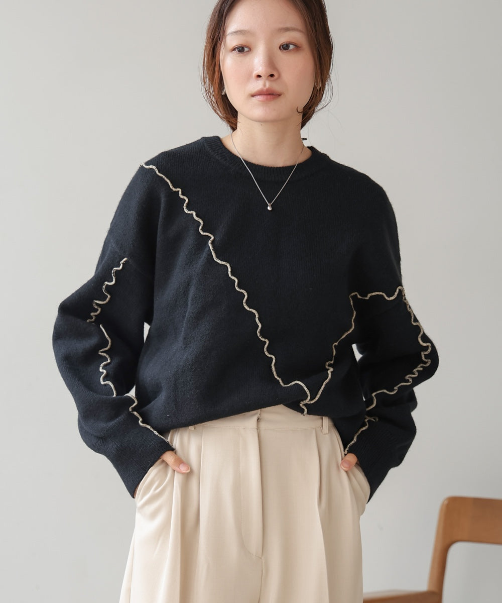 【大人気ニット/5色展開/セットアップ対応】ウェーブメロウニットトップス