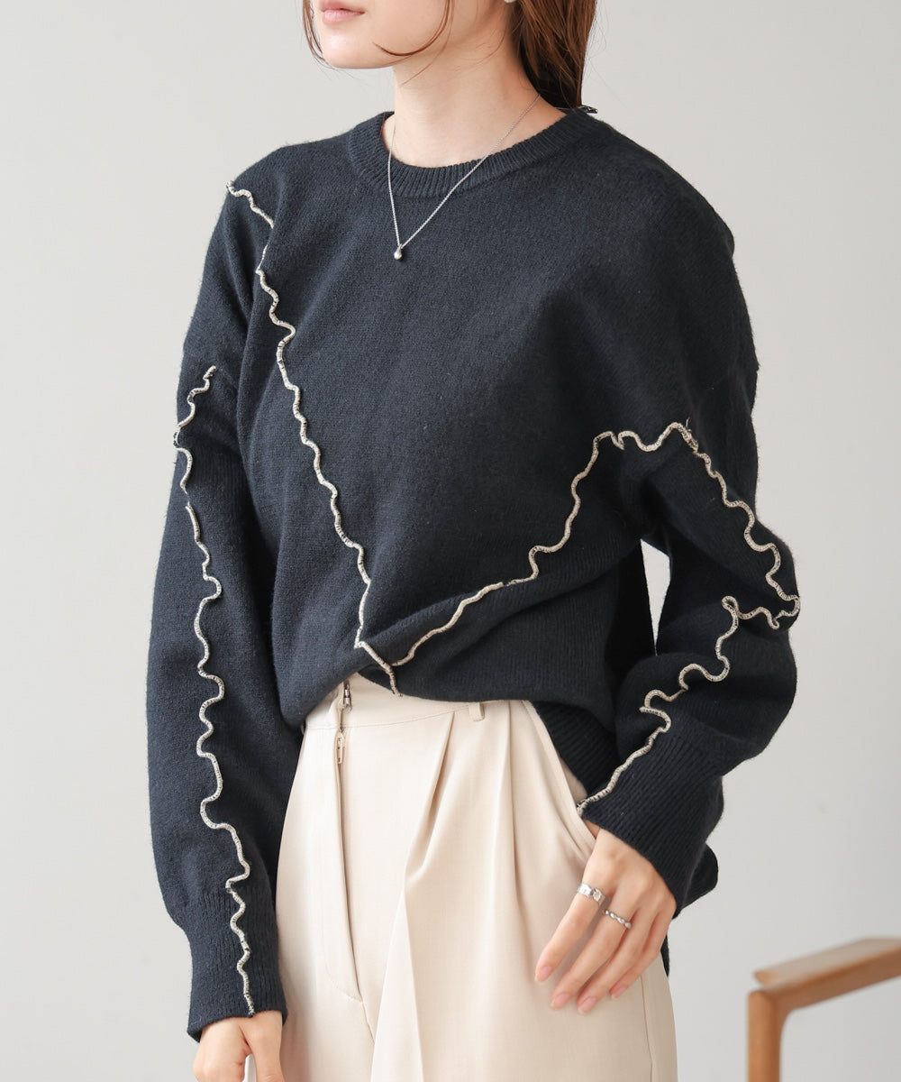 【大人気ニット/5色展開/セットアップ対応】ウェーブメロウニットトップス