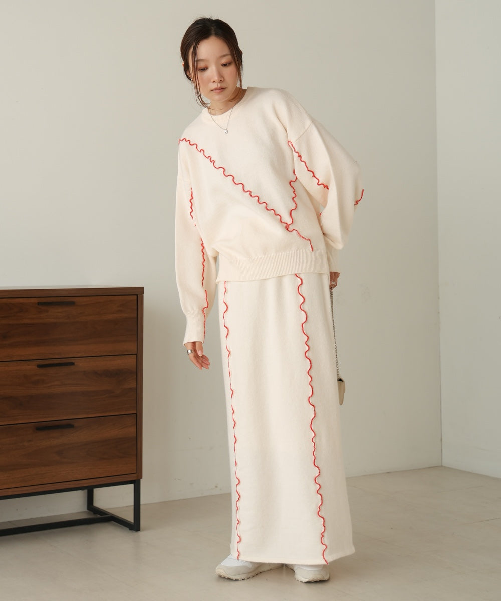 【大人気ニット/5色展開/セットアップ対応】ウェーブメロウニットスカート