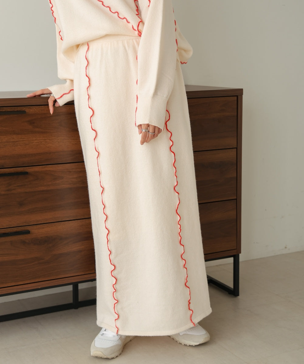 【大人気ニット/5色展開/セットアップ対応】ウェーブメロウニットスカート