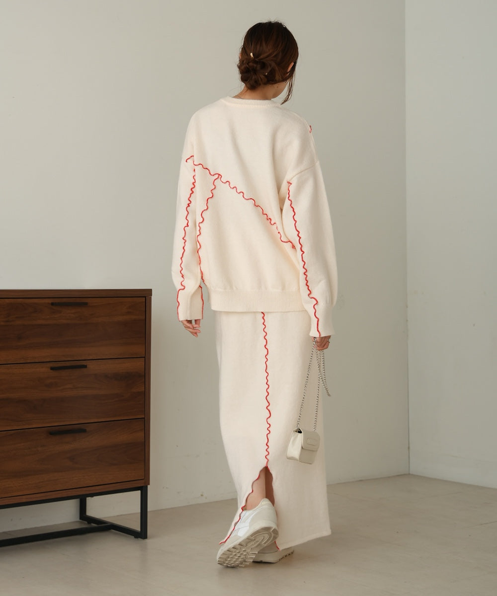 【大人気ニット/5色展開/セットアップ対応】ウェーブメロウニットスカート