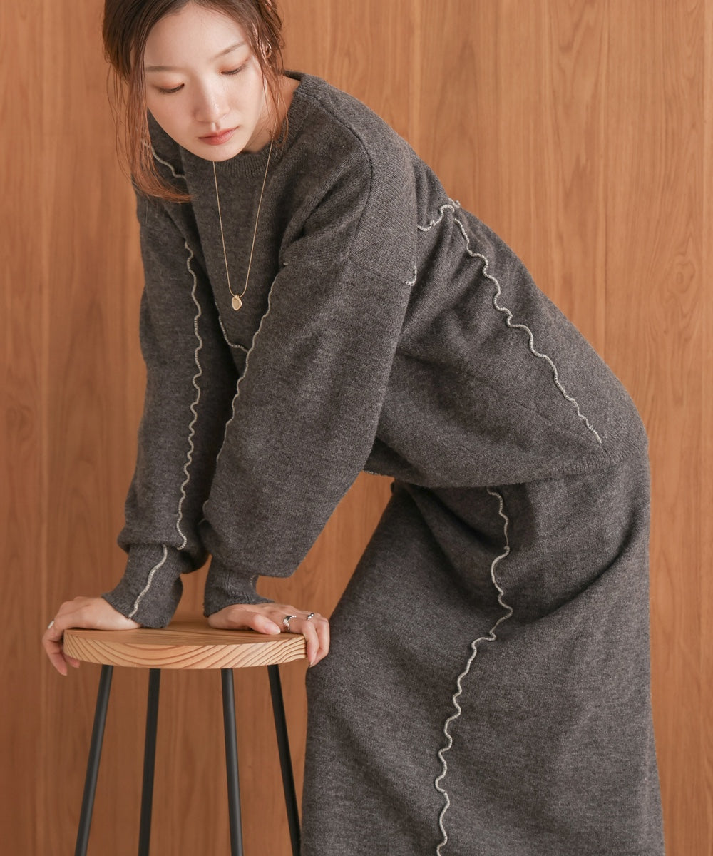 【大人気ニット/5色展開/セットアップ対応】ウェーブメロウニットスカート