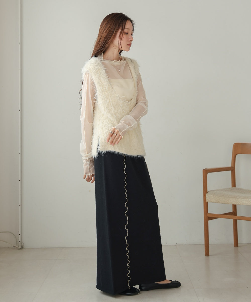 【大人気ニット/5色展開/セットアップ対応】ウェーブメロウニットスカート