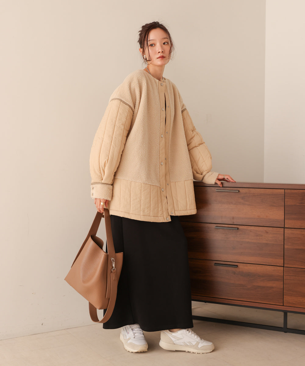 ボアキルティング切り替えコート