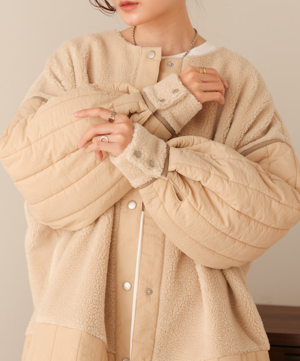 ボアキルティング切り替えコート