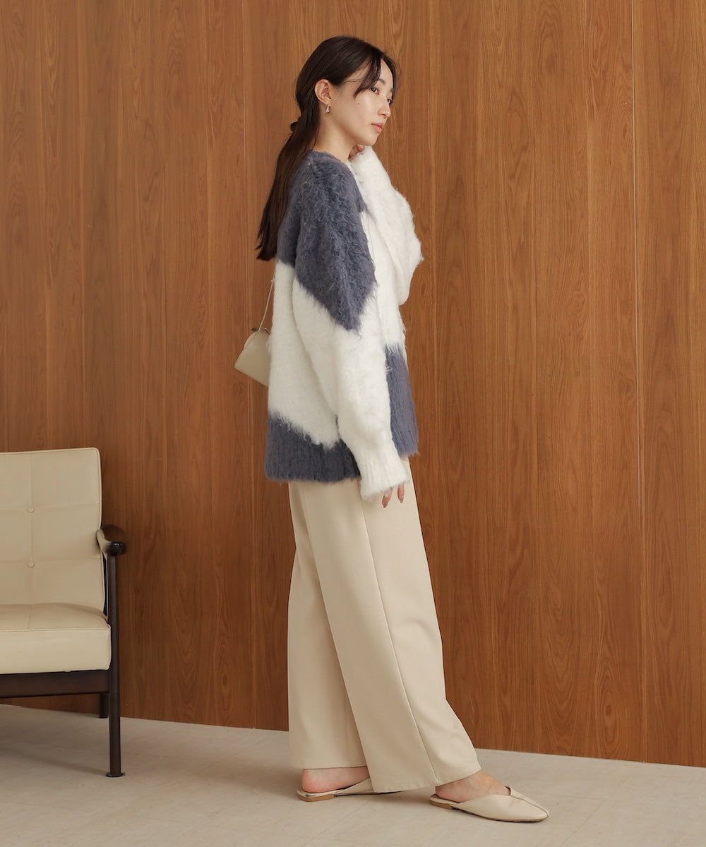 シャギー配色ニットトップス