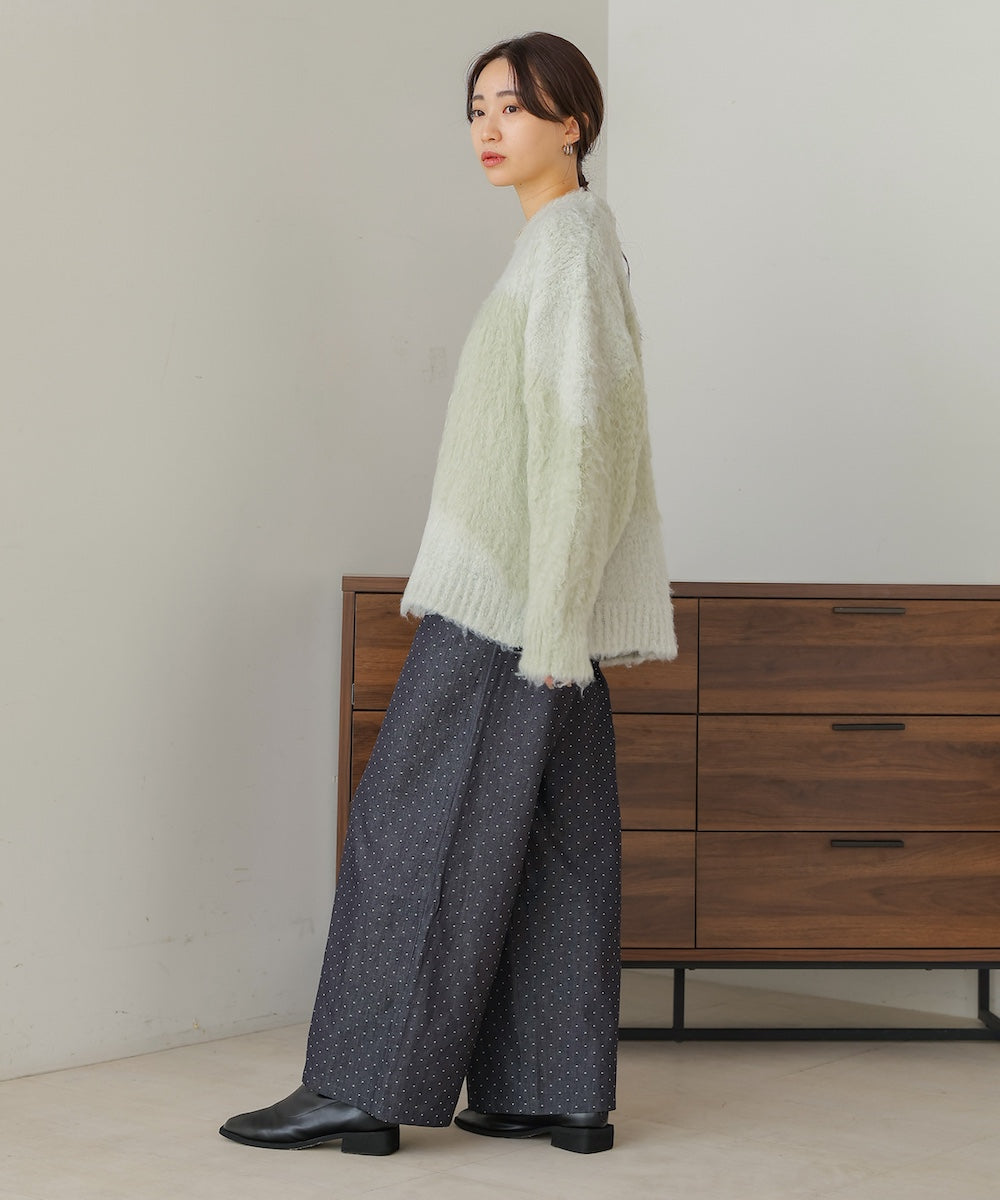 シャギー配色ニットトップス