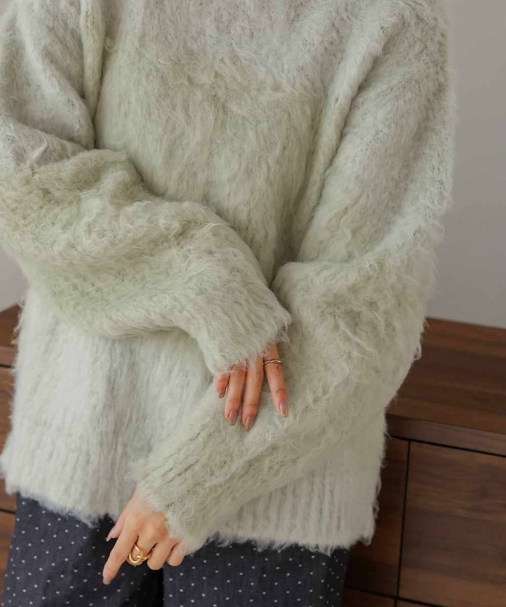 シャギー配色ニットトップス