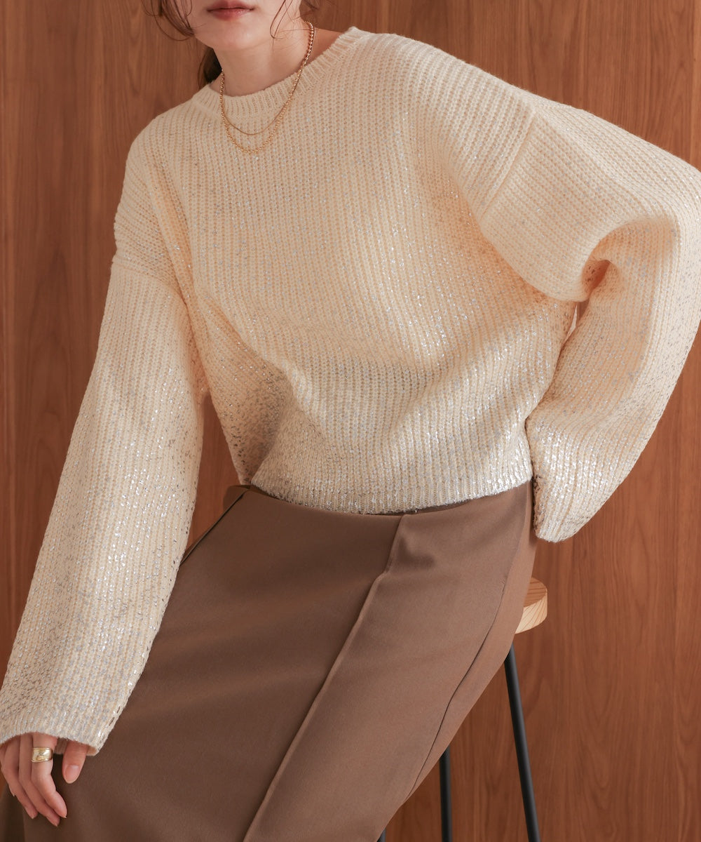 箔プリントニットプルオーバー