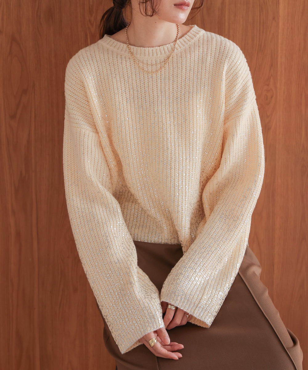 箔プリントニットプルオーバー