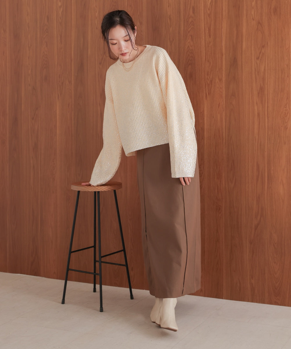 箔プリントニットプルオーバー