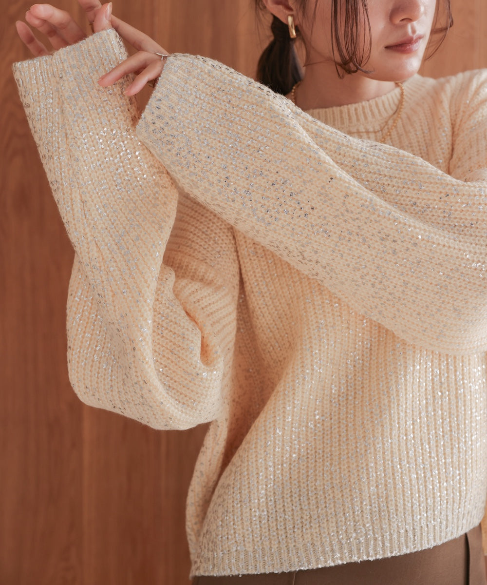 箔プリントニットプルオーバー