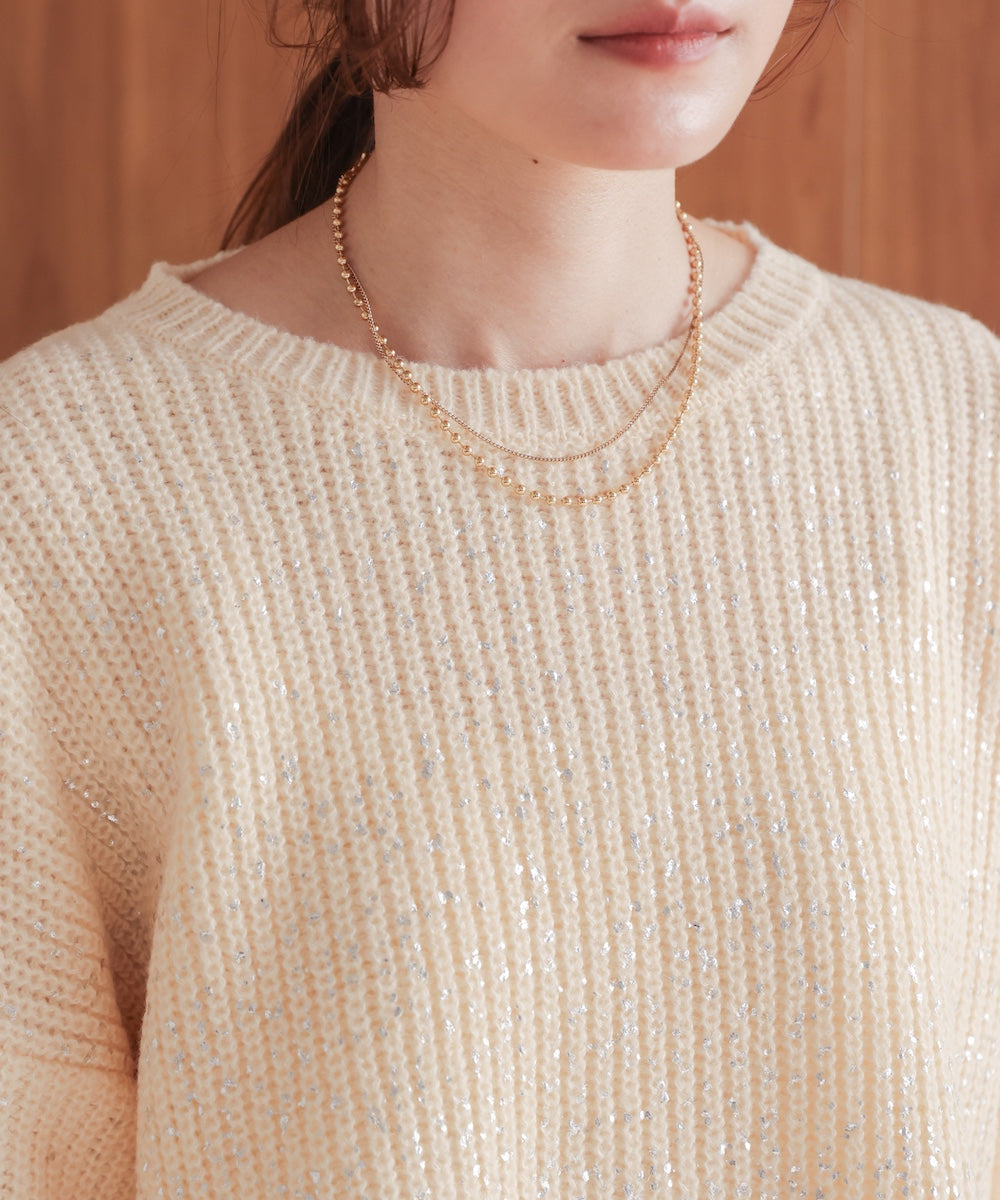 箔プリントニットプルオーバー