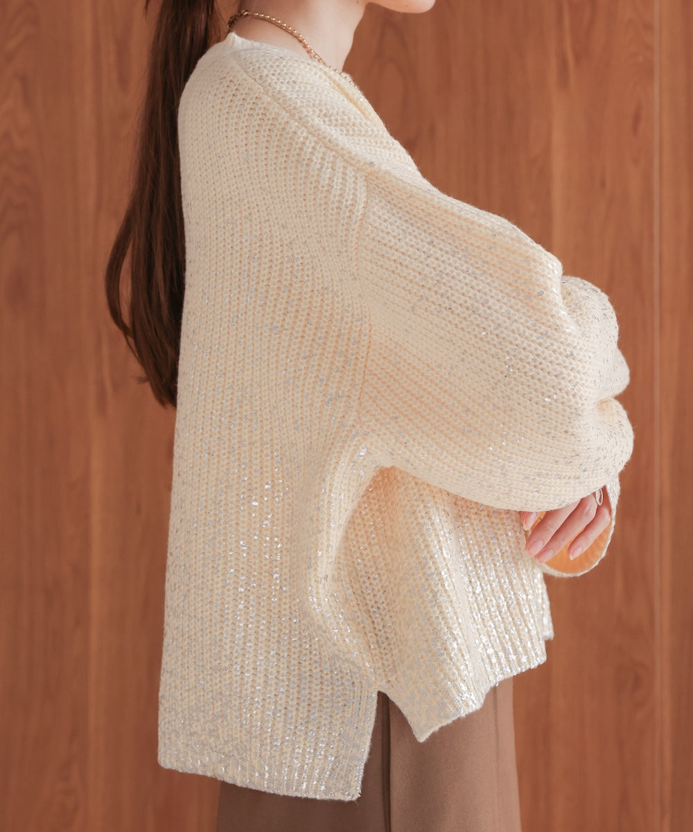 箔プリントニットプルオーバー