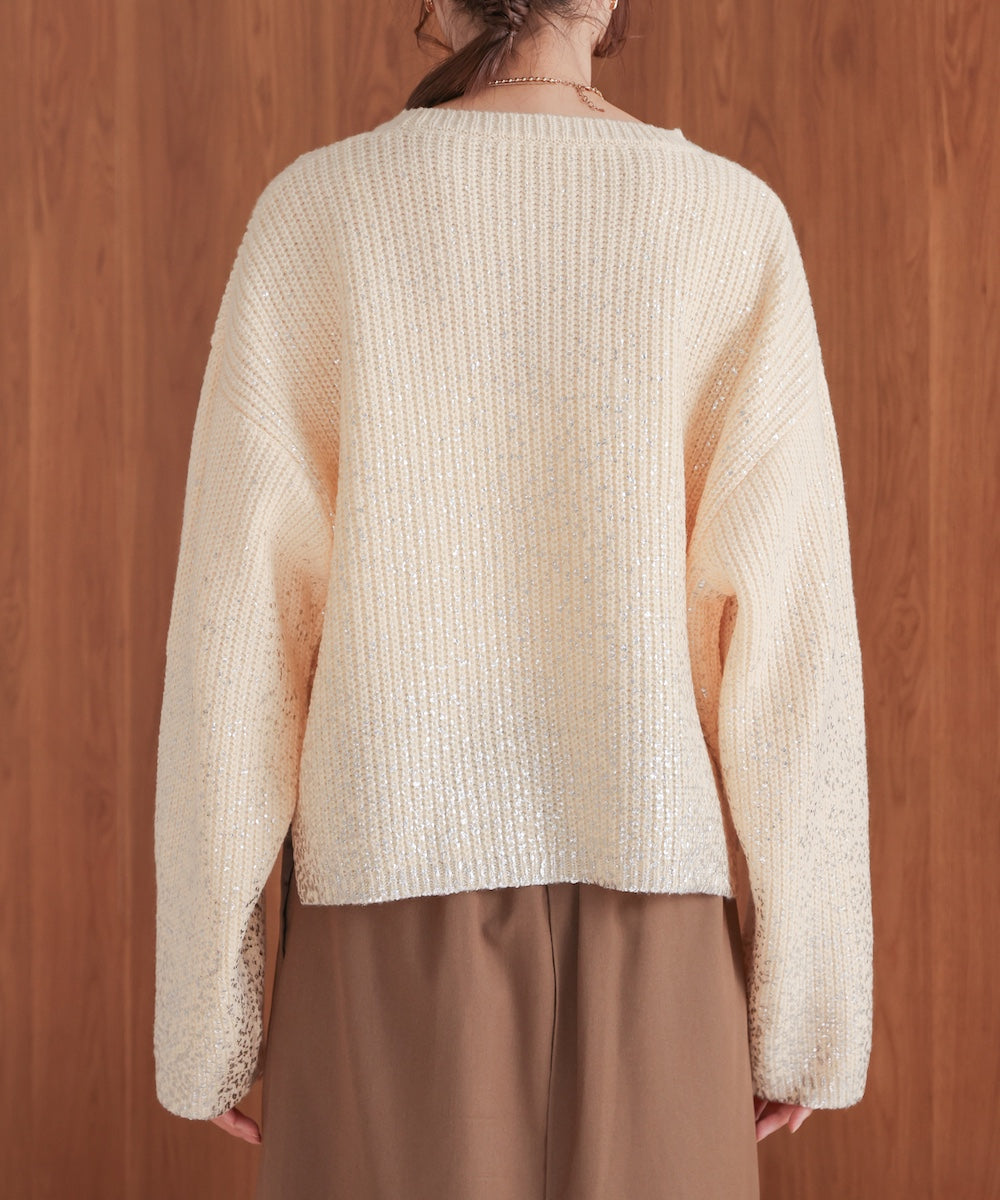 箔プリントニットプルオーバー