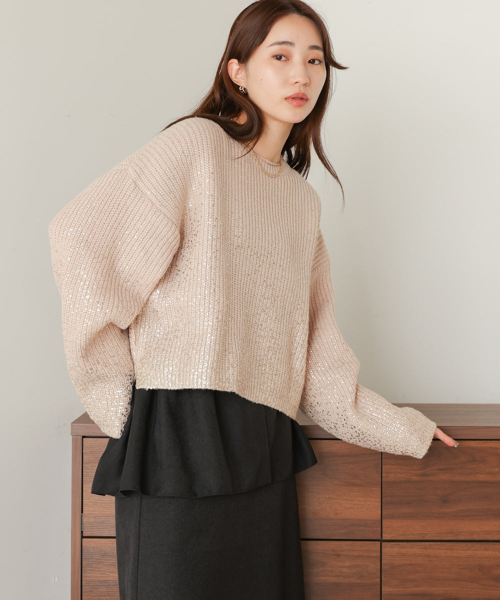 箔プリントニットプルオーバー