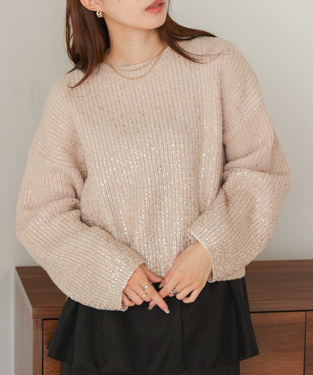 箔プリントニットプルオーバー