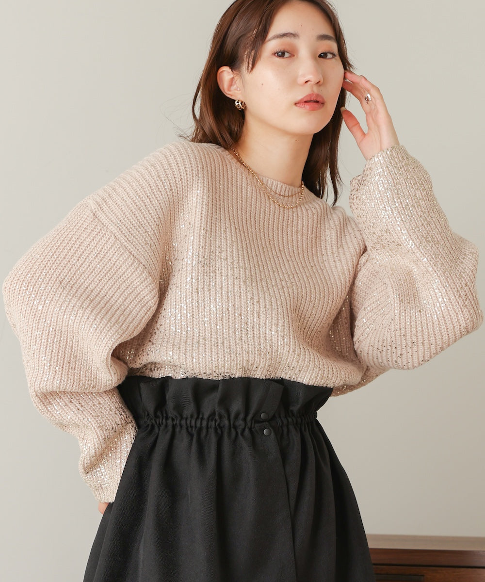 箔プリントニットプルオーバー