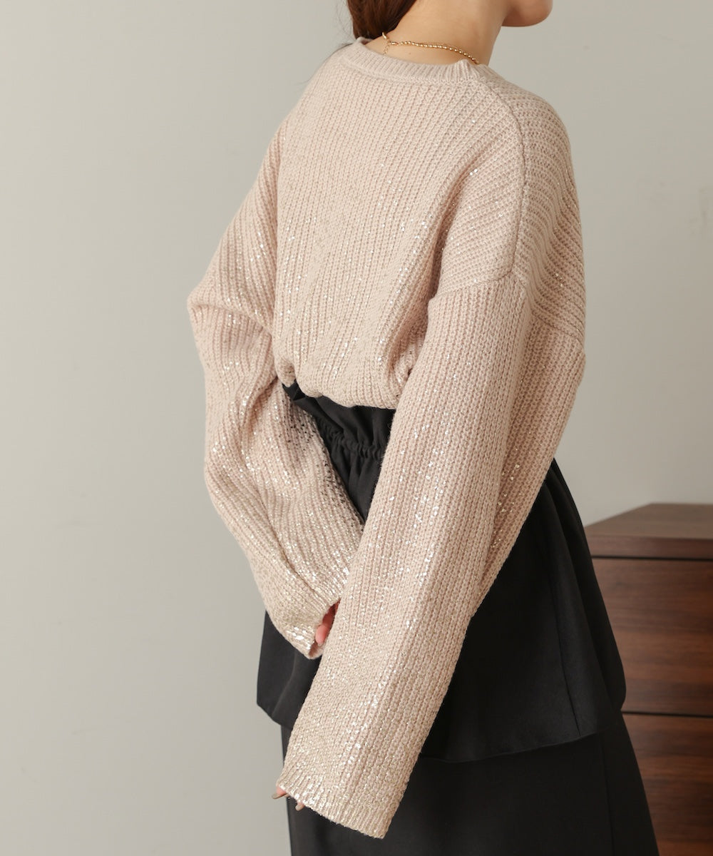 箔プリントニットプルオーバー