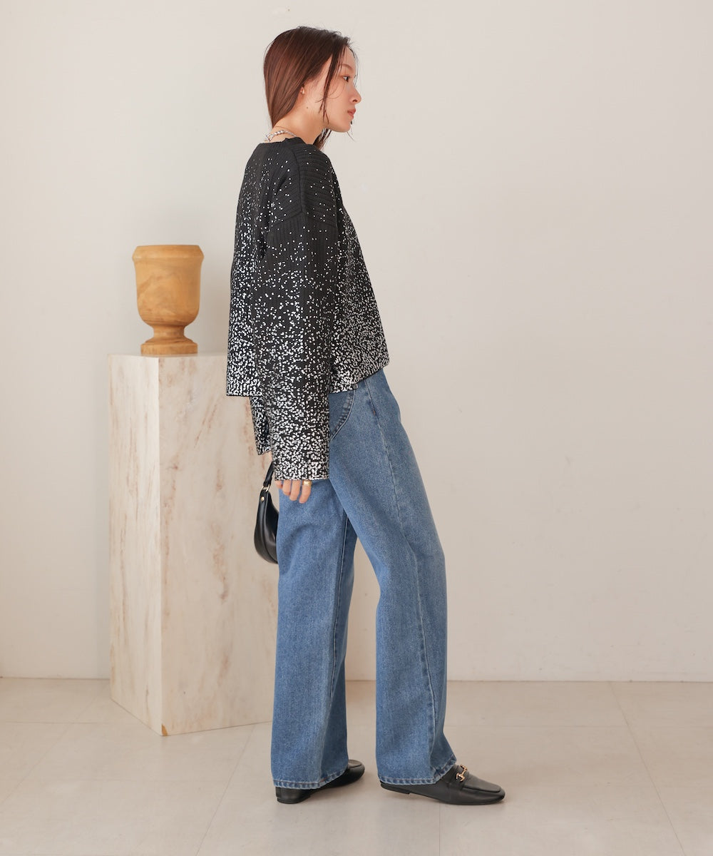 箔プリントニットプルオーバー