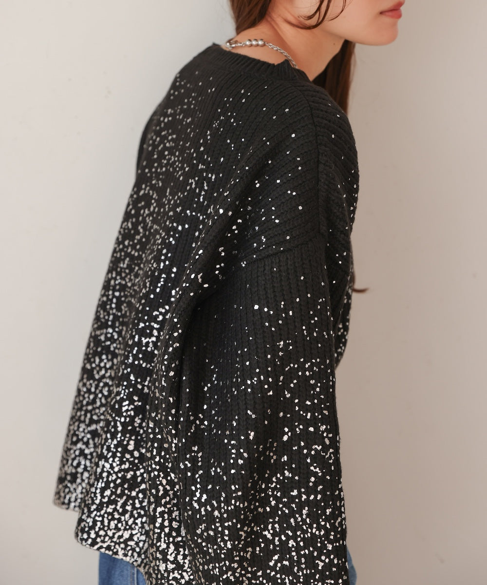 箔プリントニットプルオーバー