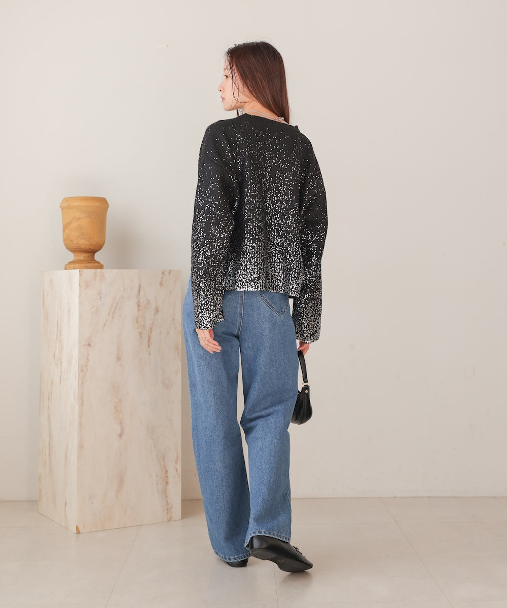 箔プリントニットプルオーバー