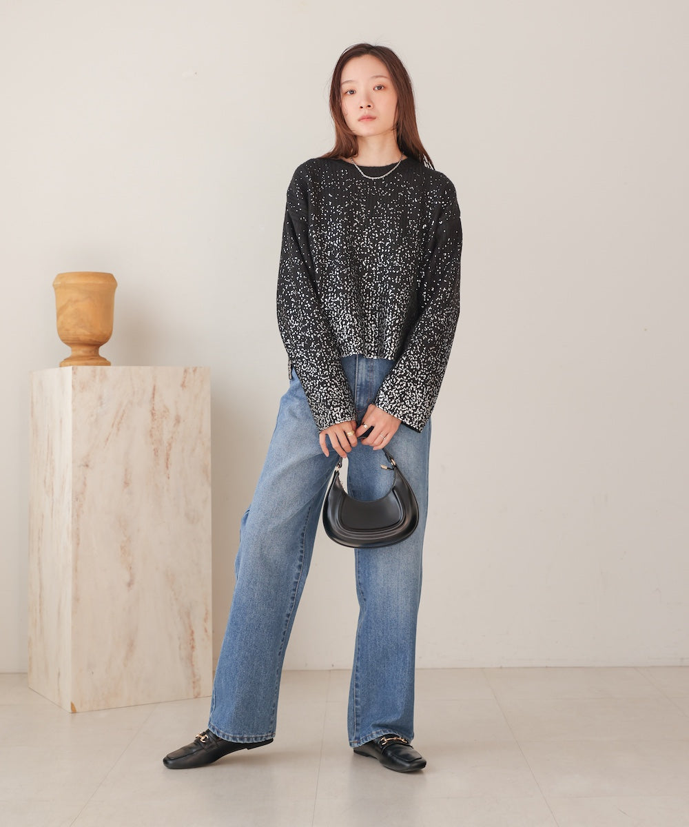 箔プリントニットプルオーバー