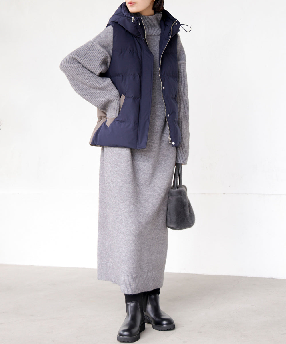 ハイネックIラインニットワンピース