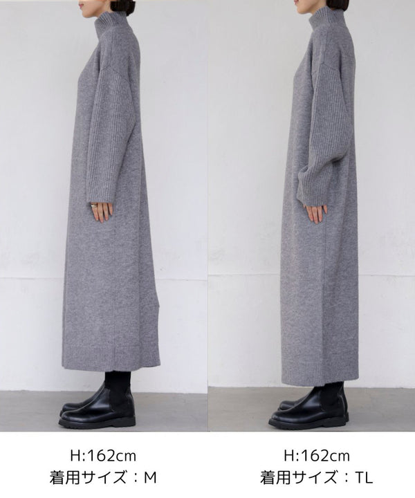 ハイネックIラインニットワンピース