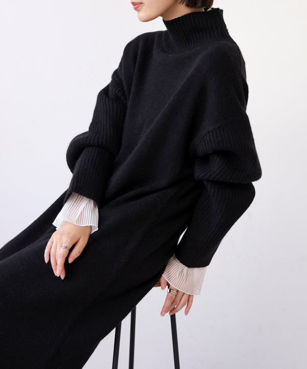 ハイネックIラインニットワンピース