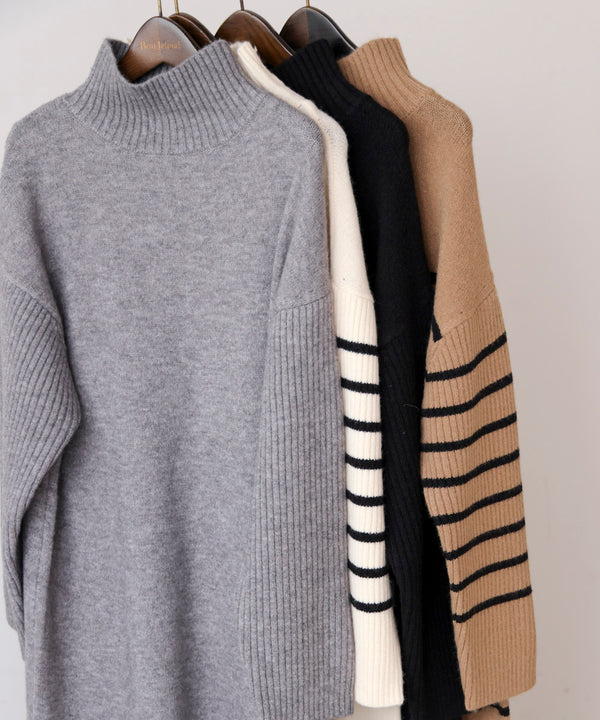 ハイネックIラインニットワンピース