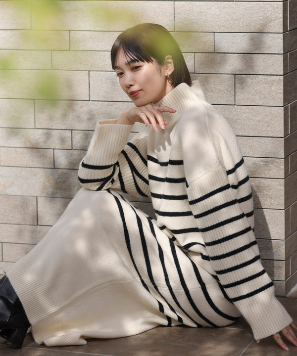 ハイネックIラインニットワンピース