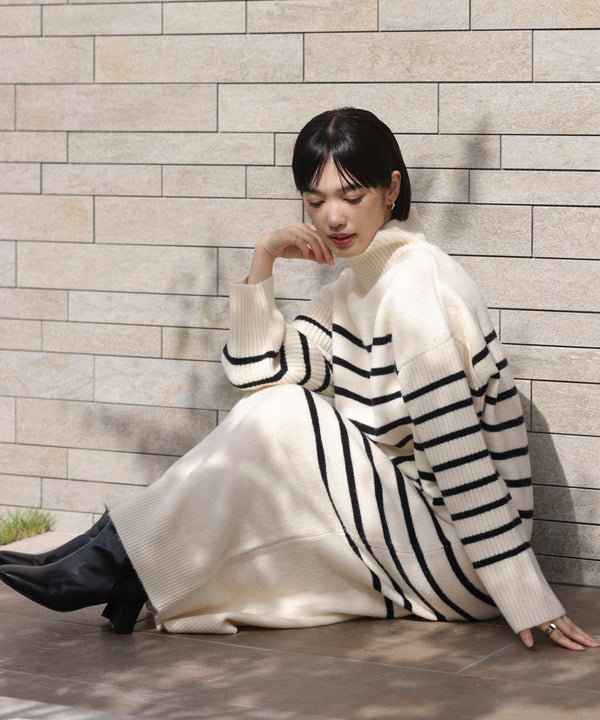 ハイネックIラインニットワンピース