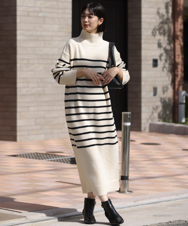 ハイネックIラインニットワンピース