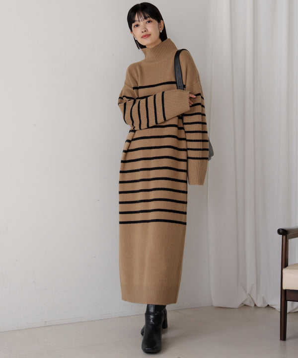 ハイネックIラインニットワンピース
