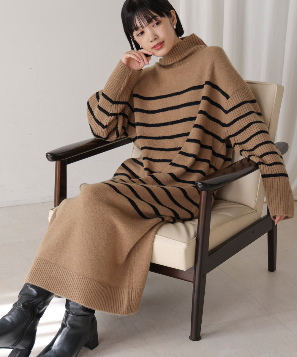 ハイネックIラインニットワンピース