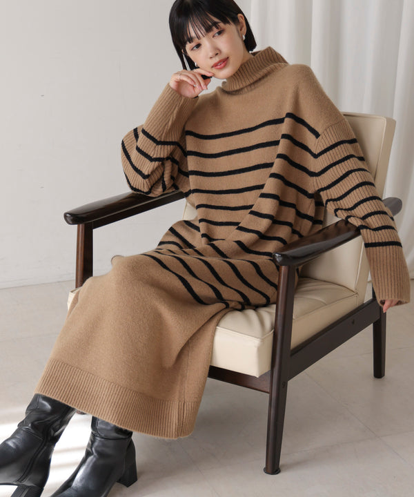 ハイネックIラインニットワンピース