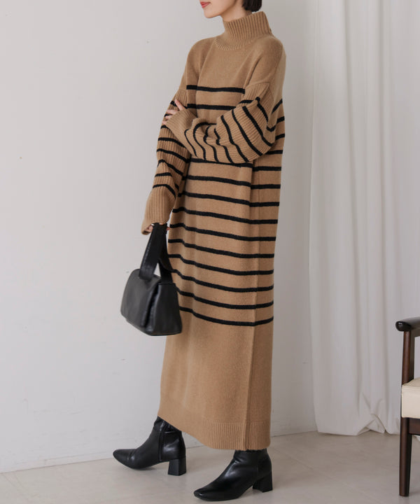 ハイネックIラインニットワンピース