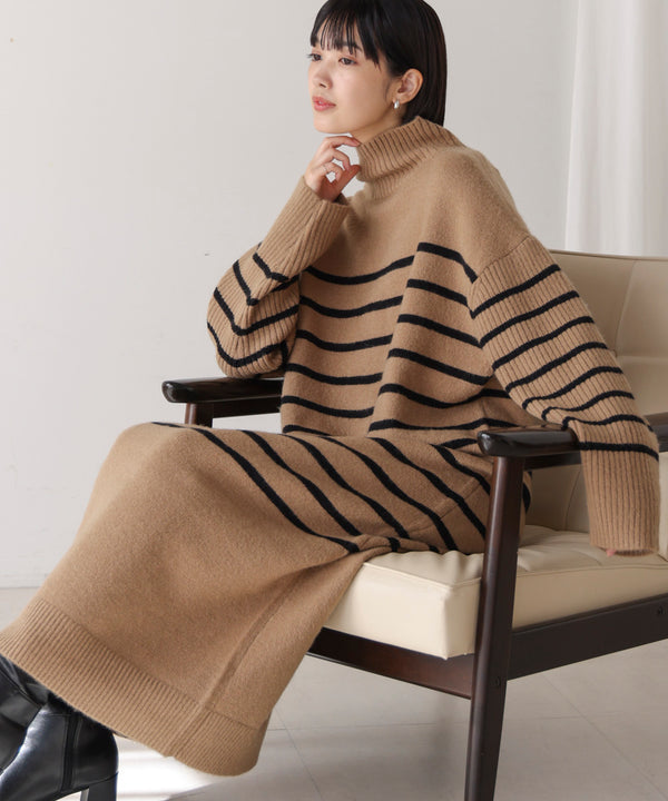 ハイネックIラインニットワンピース