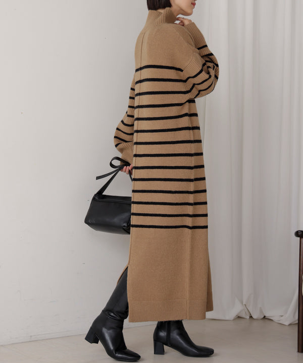 ハイネックIラインニットワンピース