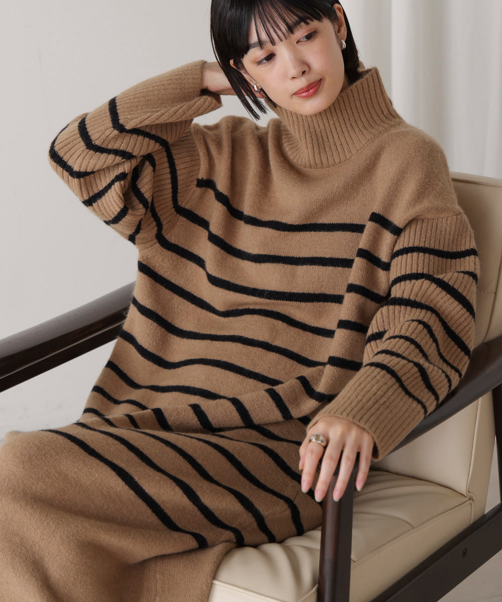 ハイネックIラインニットワンピース