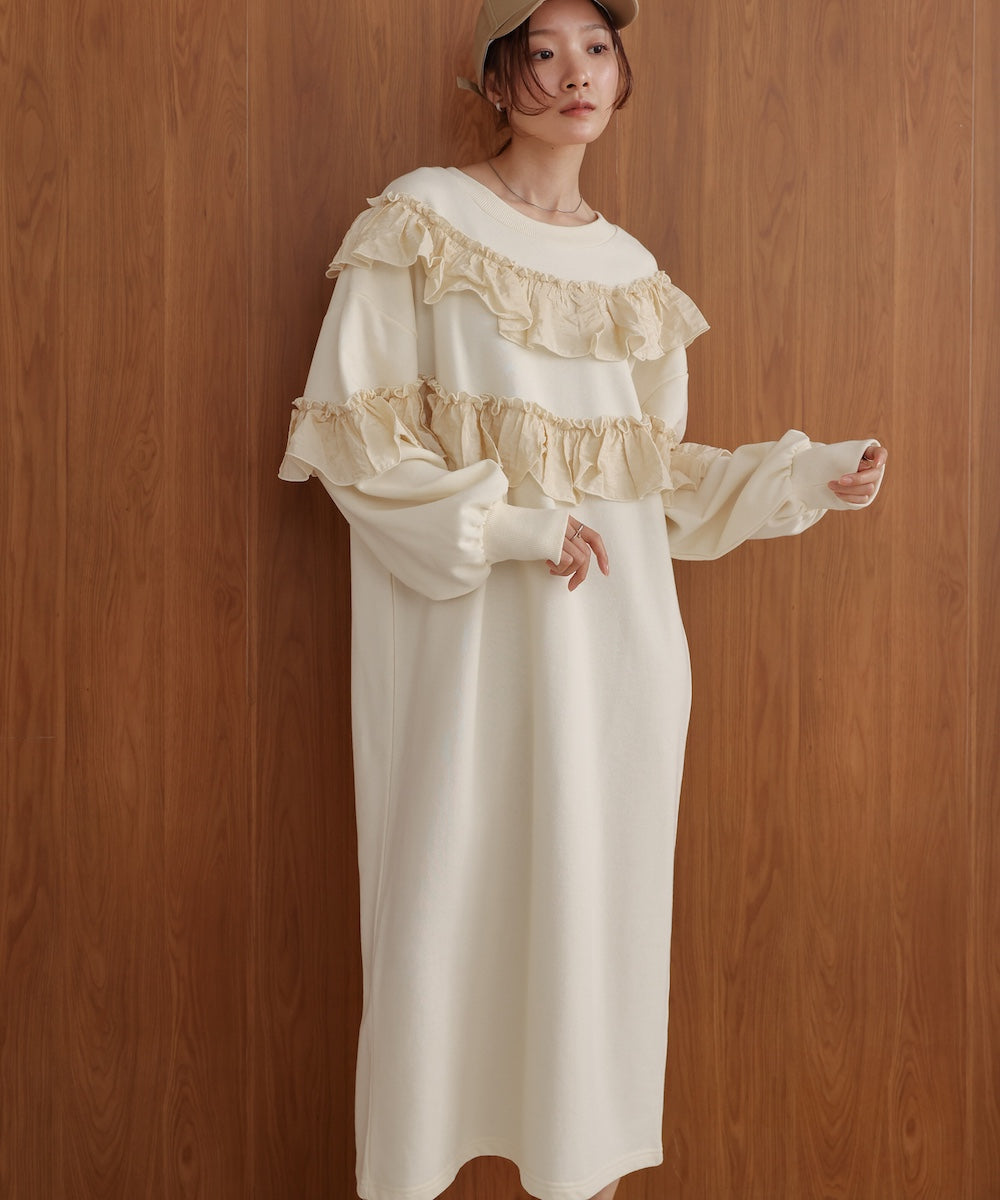 フリル使い裏毛ワンピース