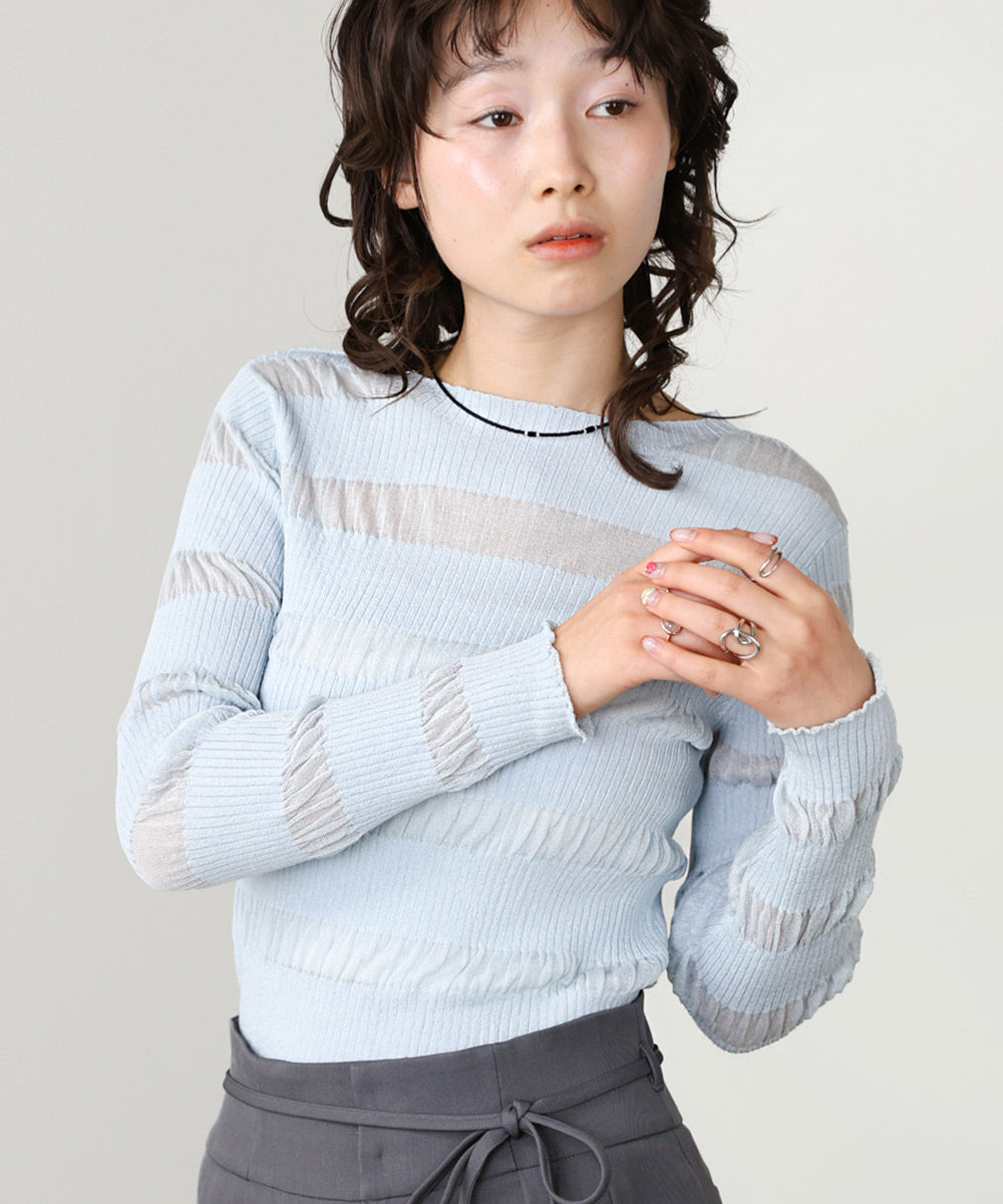 シアーボーダーニットトップス