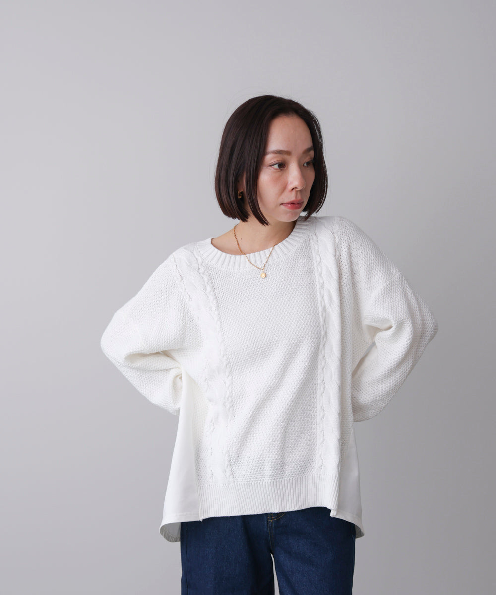 ケーブルデニムコンビニットプルオーバー