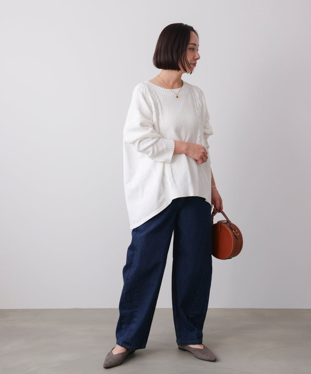 ケーブルデニムコンビニットプルオーバー