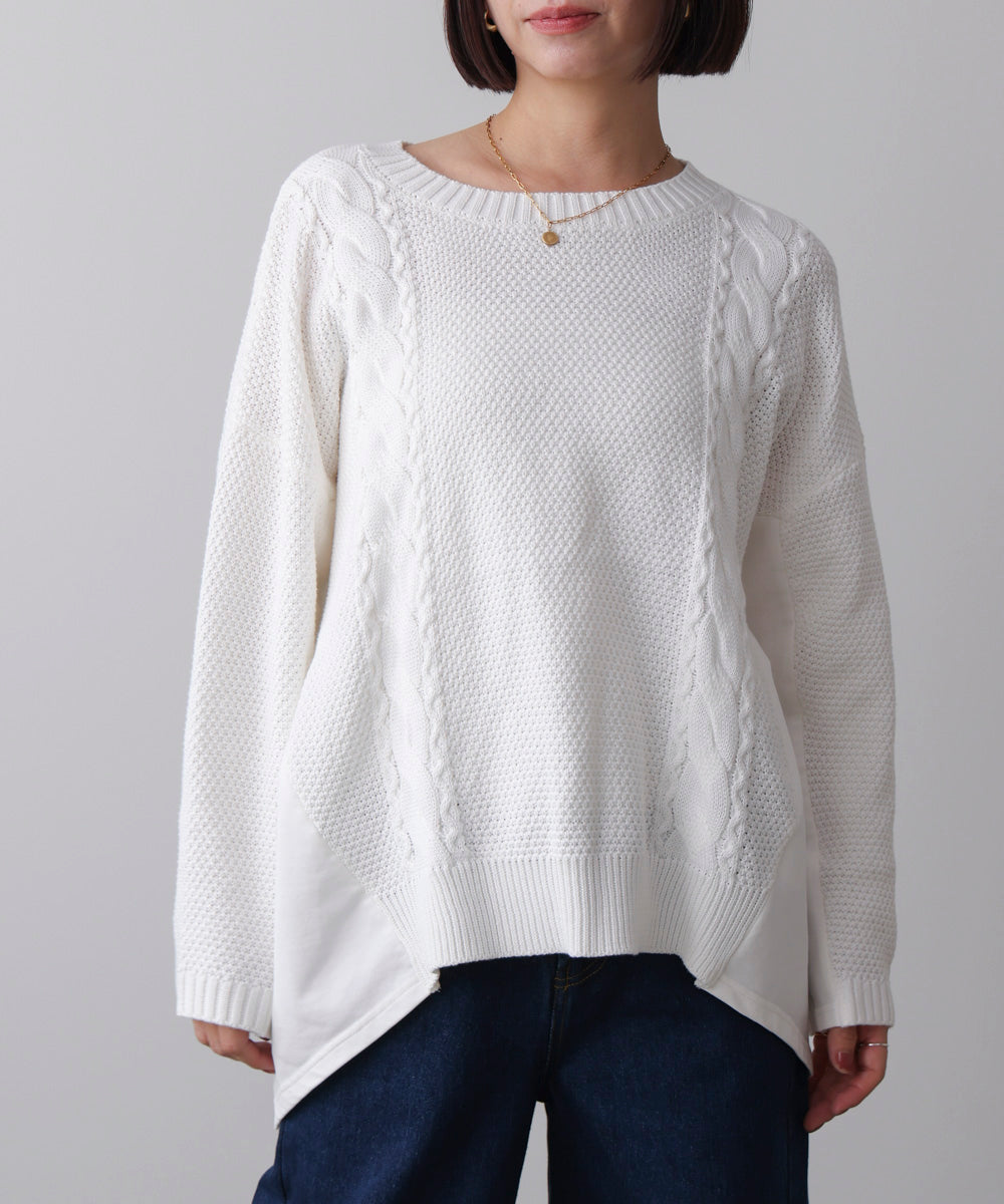 ケーブルデニムコンビニットプルオーバー