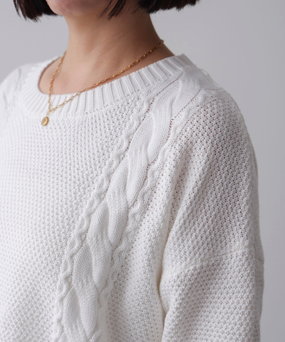 ケーブルデニムコンビニットプルオーバー