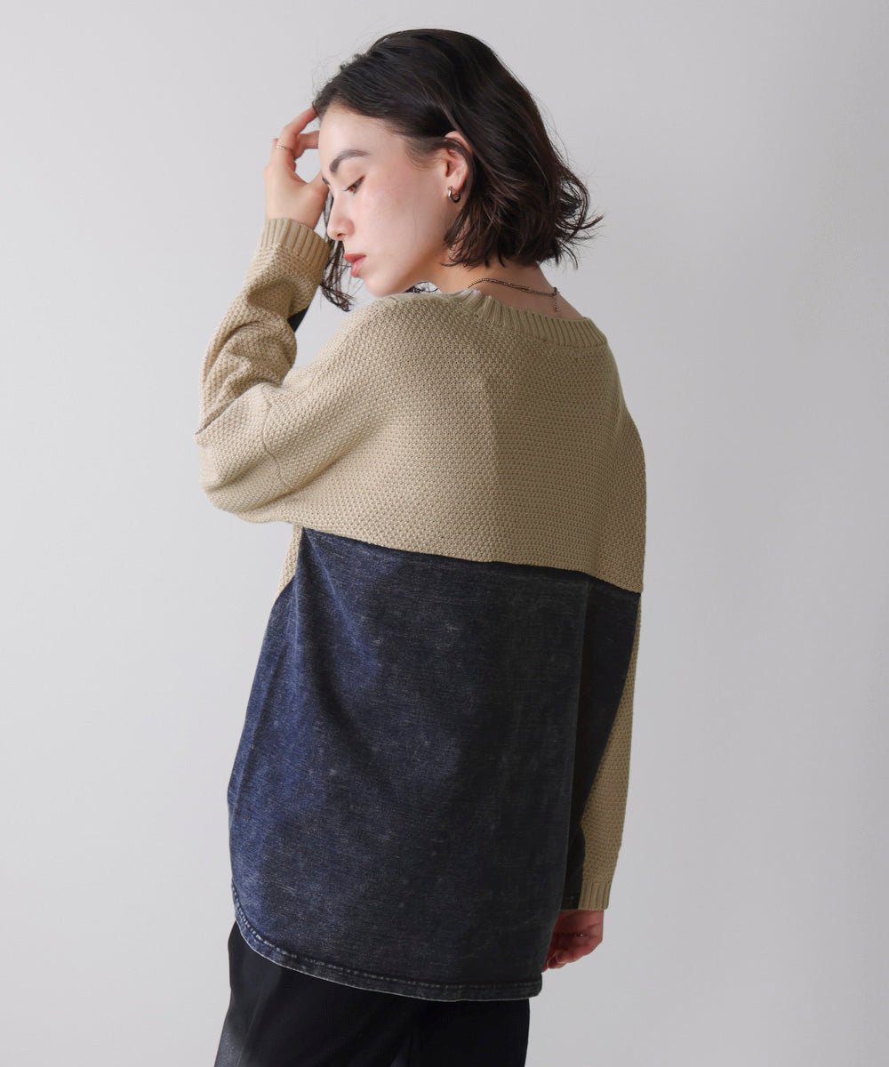 ケーブルデニムコンビニットプルオーバー